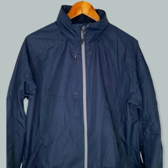 Trimark Men's Jacket Size M Flint Lightweight Hideaway Hood Navy Blue Full Zip - Picture 2 of 6
